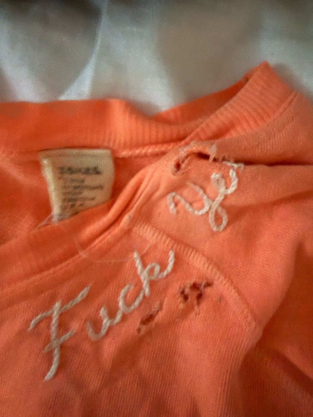 Custom Istolemyboyfriends Scoop Neck Sweater - Coral Embroidered
